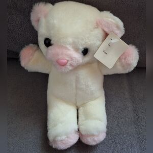 ​Vintage 1987 Embrace Teddy Bear Plush - White & Pink - Platinum Management